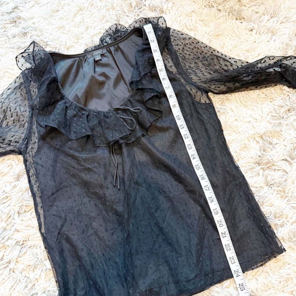 J.Crew | Ruffleneck Sheer Top in Clip Dot balloon sleeves vneck Size small - Picture 10 of 10